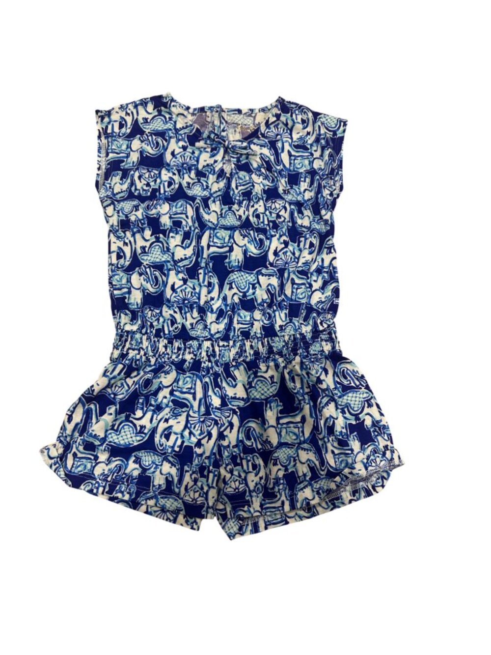 Lilly Pulitzer Romper Girls Small Blue Elephant Cotton One Piece Coastal Preppy